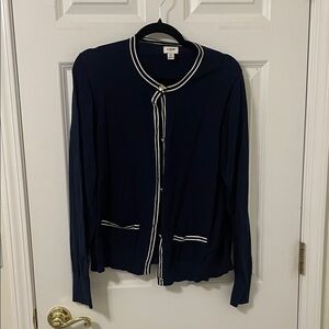 J. Crew Navy Cardigan with White Trim 2X